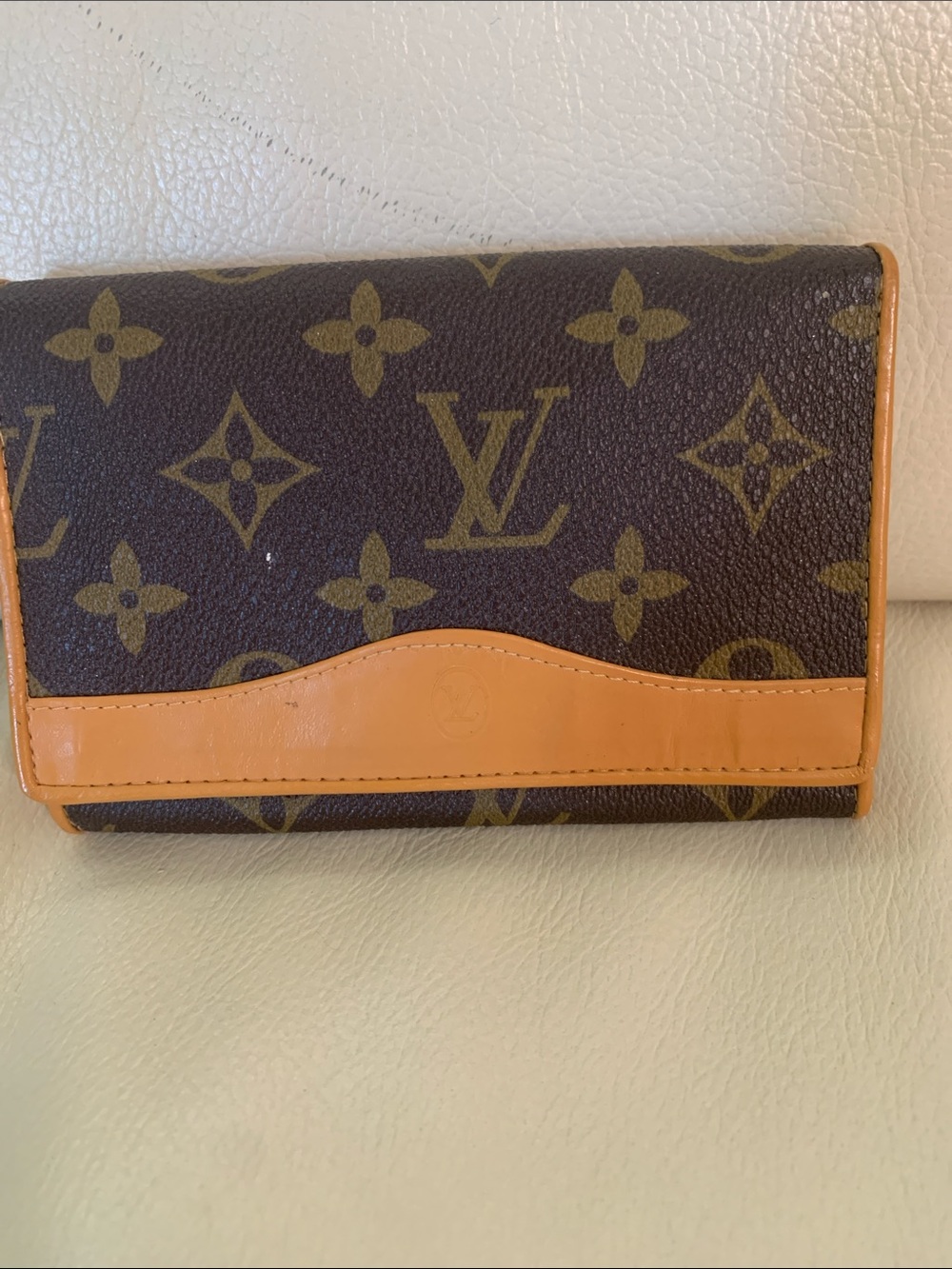 Louis Vuitton Monogram Canvas Wallet with Tan Leather Trim